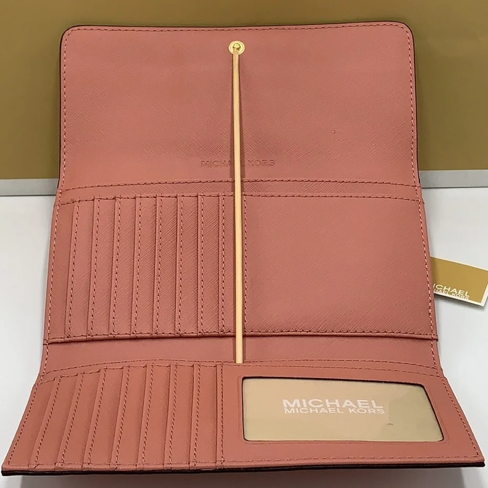 MICHAEL KORS JET SET TRAVEL LARGE TRIFOLD WALLET SUNSET ROSE COLOR
